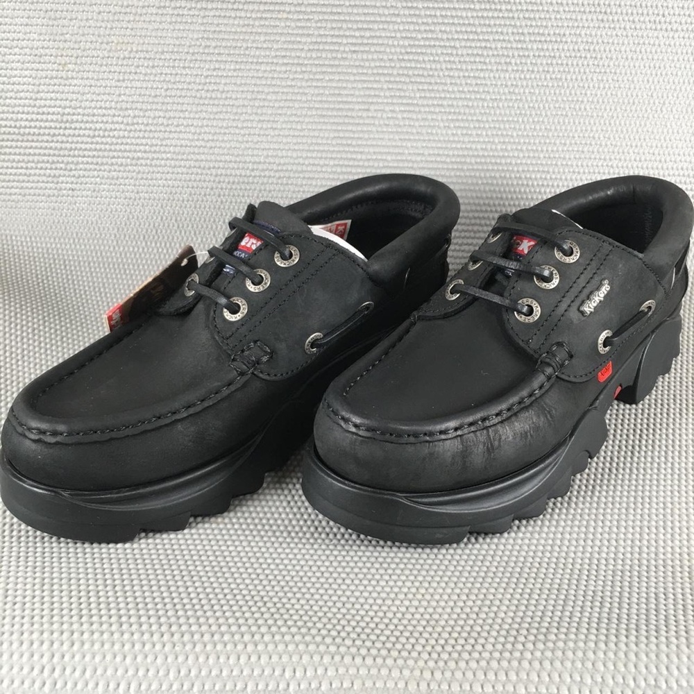 Kickers Black Leather Original Moccasins Women 10 or Men 9